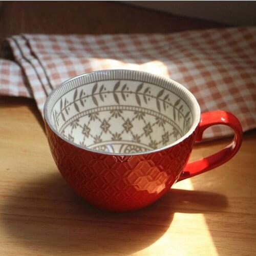 380ml Mug Ceramic Retro Cereal Personalized Breakfast Cup Couple Embossed Cup Large Cup Hand-painted Drinking Macarons Color Cow