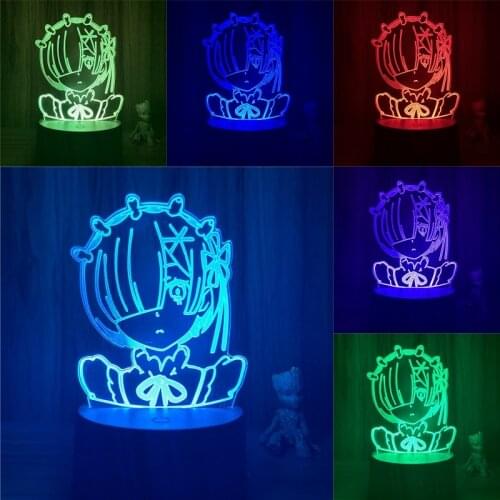 3D Nightlight Anime Rem Re:Life in a different world from zero Action Figure 7 Colors Touch Optical Illusion Lamp Decor Model