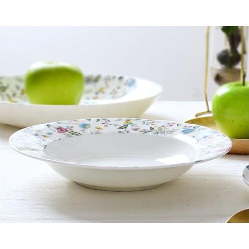 9 inch, real bone china deep big dish for dinner, porcelain buffet dish tray for salad, ceramic serving dish, side plate, charge