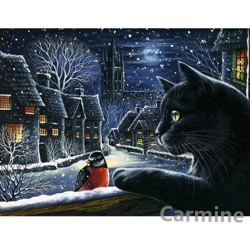 Cat DIY 5D Diamond Painting Animal Rhinestone Cross Stitch Embroidery Landscape Winter Full Round&square Drill Home Decoration