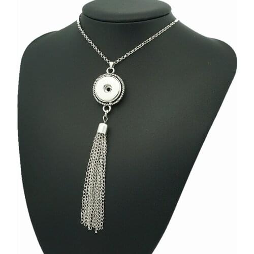 New Beauty Fashion Simple round button tassel snap necklace chain 60cm fit DIY 18MM snap buttons jewelry DJ0190