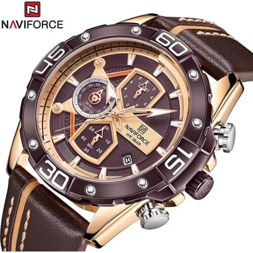 NAVIFORCE Top Brand Luxury Chronograph Quartz Wrist Watch For Men Sports Watches Military Male Clock Genuine Leather Waterproof