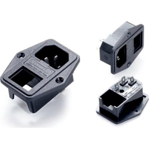 Black 10A 250V fused ON-OFF switch IEC-C14 output socket universal electrical AC power socket with ear screw hole fixed