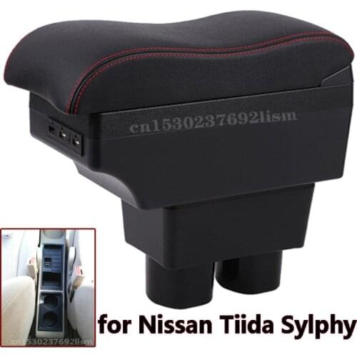 For Nissan Tiida Nissan Sylphy armrests box PU Leather central Store Conten box with Cup holder