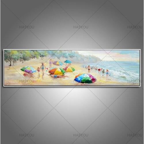 HASYOU Art Knife painting oil painting modern the beach and the boat Home decoration on canvas abstract painting art paintings