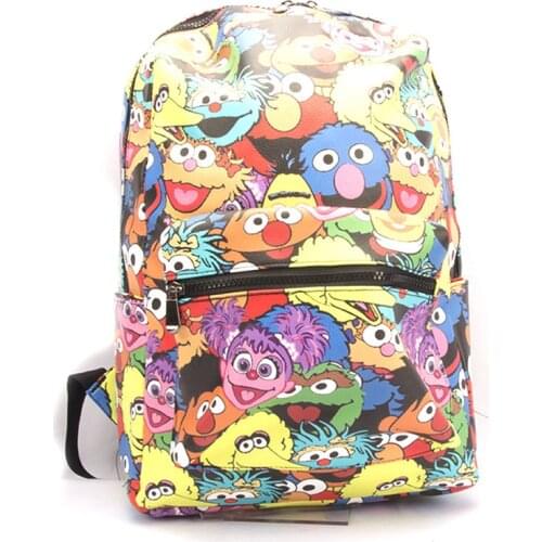 IVYYE Sesame Street Fashion Anime PU Backpacks Soft Leather School Backpack Casual Bags Student Travel Knapsack Unisex New