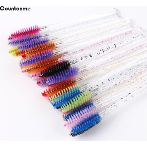 50Pcs/Pack Crystal Eyelash Makeup Brush Diamond Handle Mascara Applicator Stick Disposable Eyebrow Eyelash Extension Beauty Tool