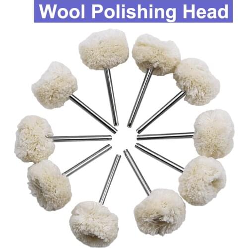 URANN 10Pcs 3.0mm Shank Wool Polishing Head Grinding Jewelry Metals Wheel Wool Buffing Felt Rotary Tool Accessories