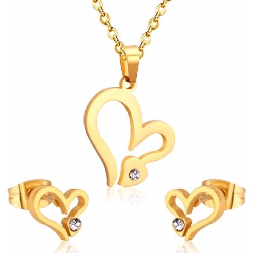 LUXUKISSKIDS Bridal Dubai Necklace Earring Jewellery Sets Heart Crytal Gold Color Wedding Indian Jewelry sets For Women Girls
