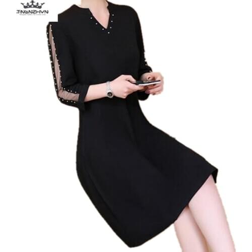 Tnlnzhyn 2019 New Spring Autumn Women Dress Fashion V-neck Loose Casual Dress long Midi Dress Plus Size L-5XL Dresses Y1045