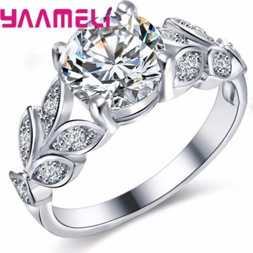 New Trendy Fashional 925 Sterling Silver Female Jewelry Charming Elegant Crystals Leaf Shape Ring For Woman Girl Anniversay Gift