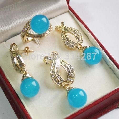 New Womens jewelry gold-color jade earring Bracelet Ring Pendant