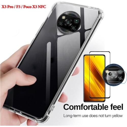 Poco x3, glass protector for poco x3 nfc silicone phone cases poko f2 pro shockproof cover pocophone x3 nfc xiaomi poco x3 case