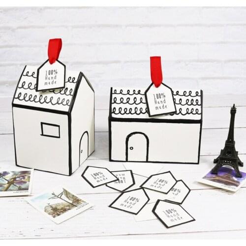 20sets White House Shape Gift Package Cake Candy Box With Red Ribbon Paper Gift Boxes Wedding Favors Christmas Party Supplies