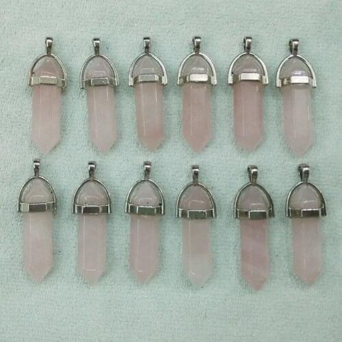 2018 high quality natural stone bullet shape charms chakra pendants fit necklace making 12pcs/lot Wholesale free shipping