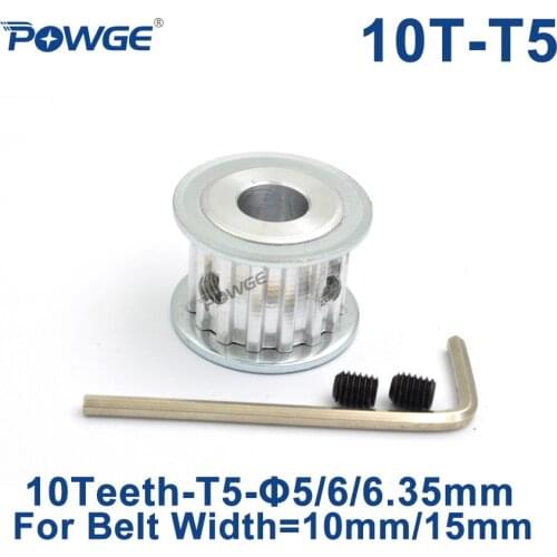 POWGE Trapezoid 10 Teeth T5 Timing Synchronous pulley Bore 5/6/6.35mm for belt width 10/15mm Gear wheel 10-T5-10 AF 10teeth 10T