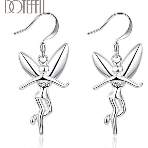 DOTEFFIL 925 Sterling Silver Angel Hanging Pose Earrings Charm Women Jewelry Fashion Wedding Engagement Party Gift