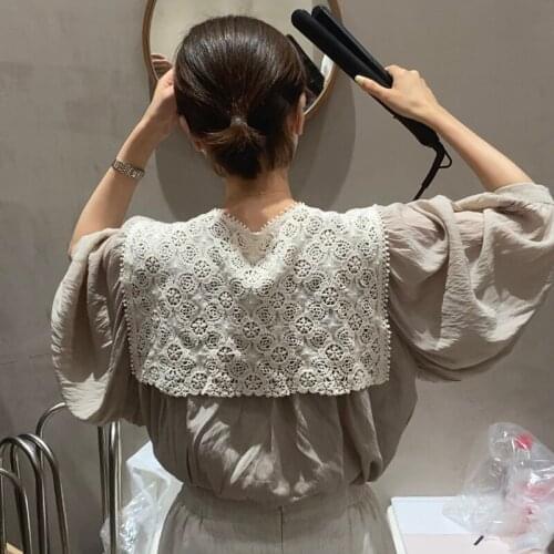 FairyNatural Women Boutique Lolita Hollow Out Circle Hook Flower Sailor Navy Scarfs Mori Girl Autumn Lace Scarf Japanese Style