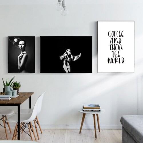 Nordic Canvas Painting Home Decor Black White Picture Wall Art Figure Lady Print Living Room Bedroom Letter Decor Art Painting