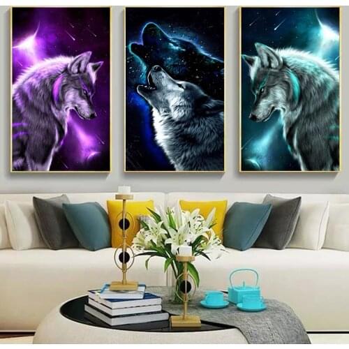 Modern Abstract Lonely Howling Wolf Posters and Prints Canvas Paintings Wall Art Pictures for Living Room Decor Cuadros