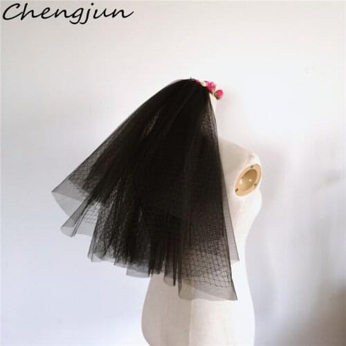 Chengjun Special Custom Weddding Accessories Gothic Black Short Tulle Bridal Veils