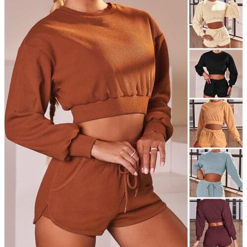 2 Piece Gym Workout Set For Running Loose Casual Sport Suit Tracksuit Women Autumn Exercise Training Set Shorts Sportwear Female