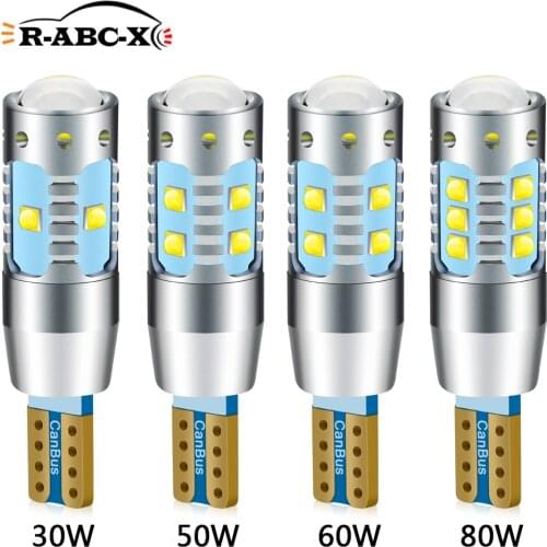 2Pcs/Lot 30W/50W/60W/80W AC12V 24V W5W T10 ERROR Free Interior White LED CANBUS 6/10/12/16-SMD XBD chips with Projector Lens