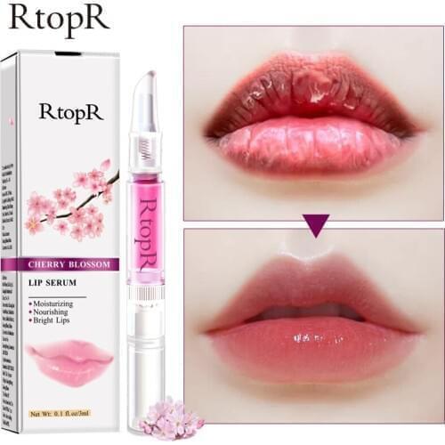 RtopR Cherry Blossom Lip Serum Mask Dry Crack Peeling Repair Reduce Lip Fine Lines Essence Moisturizing Beauty Care 3ml