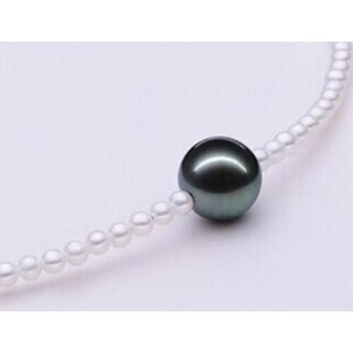 11mm natural south sea black south sea white pearl necklace 925silver