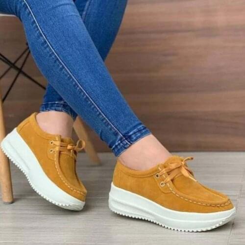 2021 New Womens Shoes Autumn And Spring Flat Casual Shoes Sneakers Platform Shoe Suede Walking Lace Up Ladies Shoes Size 35-43