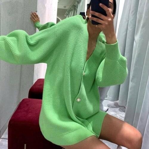 Womens Solid Color Sweater Coat Leisure Cardigan Loose Knitting Breasted Cardigan Female Office Lady Casual Tops