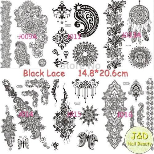 12pcs Black Lace Bracelet Tattoo Baroque Pattern Watertransfer Body Tattoo Sticker White Wedding Temporary Decal