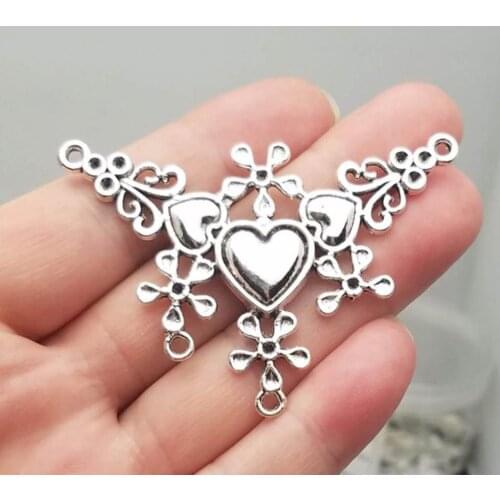 4pcs/lot--46x64mm, Bohemia cham,Antique silver plated Heart Connector charms ,DIY supplies, Jewelry accessories