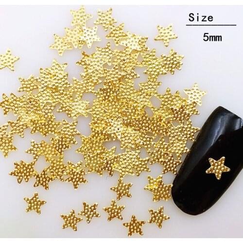 500Pcs/Lot 5mm Gold Five-pointed Star Rivets Studs Metal Alloy Nail Art Decorations 3D DIY Nail Stickers/Charms for Manicure