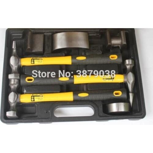 7PCS Auto Body Dent Repair Hammer Dolly Tool Kit Panel Beater Sheet With Grey Plastic Case