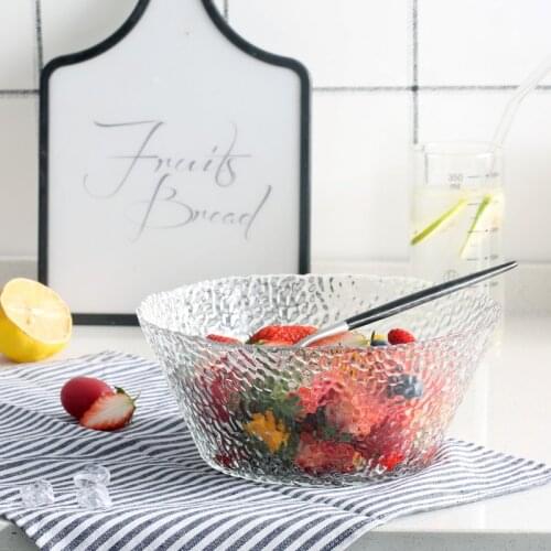 8 inch, rain drop embossed glass serving mixing bowl, creative buffet dessert bowl, kitchen large bowl, pasta bowl salad fruit