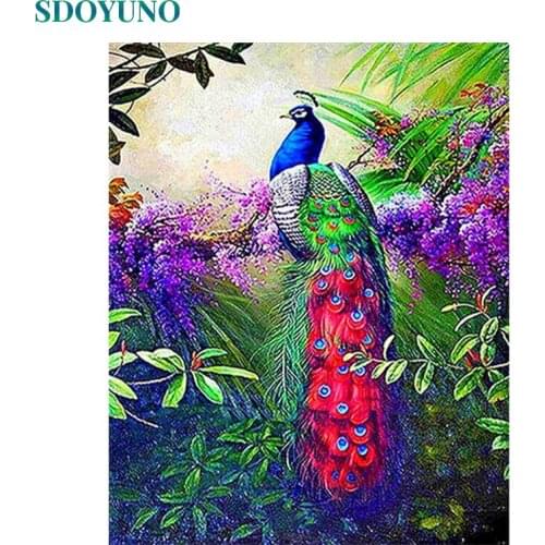 SDOYUNO DIY Acrylic Painting By Numbers Kits 60x75cm Pictures By Numbers Crane Frame Animals Digital Hand Painting On Canvas