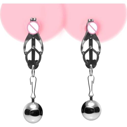 BDSM Weighted Ringed Clover-style Nipple Clamps,SM Bondage,Sex Toys For Couples,Stainless Steel Clit Clitoris Pincher