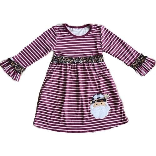 New autumn long sleeve Santa embroidery print Purple Stripe childrens comfortable cartoon baby nightdress