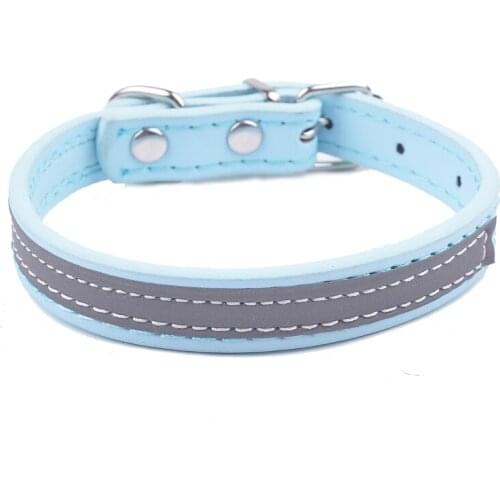 Safty Reflective Pu Leather Dog Collar For Small Dogs Chihuahua Adjustable Buckle Size S M L Red Purple Rose Blue Colors