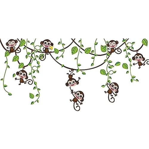 Home Kid Room Decoration Cartoon Cute Monkeys Climbing Jungle Tree Wall Sticker