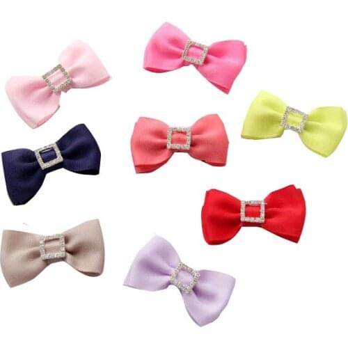 2.5" Double layer bowtie bow with stone,girls gift bow.Holiday bow hair clips100pcs (Grosgrain/Satin)