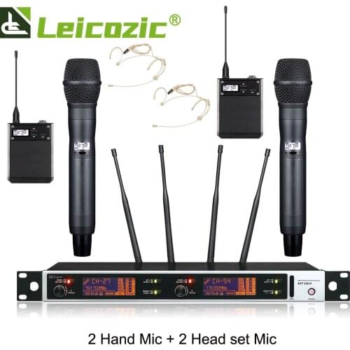 Leicozic ATX220d Digital Microphone Stage Wireless 2 Hand + 2 Head Mic 615-655Mhz UHF Lapel Mic Headset Lavalier Lapela Mike