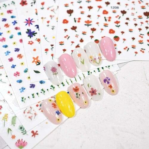 Summer Flowers Small Fresh Nail Stickers Cartoon Self Adhesive Nail Art Decals Colorful Floral Leaf DIY Manicure Decorations