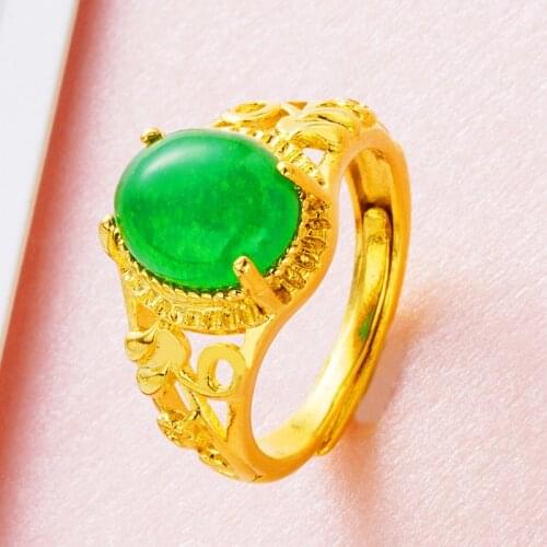 Fashion 24K Gold Rings for Women Green Gemstone Engagement Rings for Women Party Wedding Luxury Jewelry Wholesale