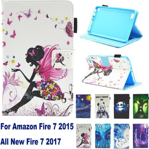 Fashion Cartoon Pattern Flip Stand Case For Amazon Kindle Fire HD 7 inch 2015 All New Fire 7 2017 Tablet PC Cute Case Cover capa