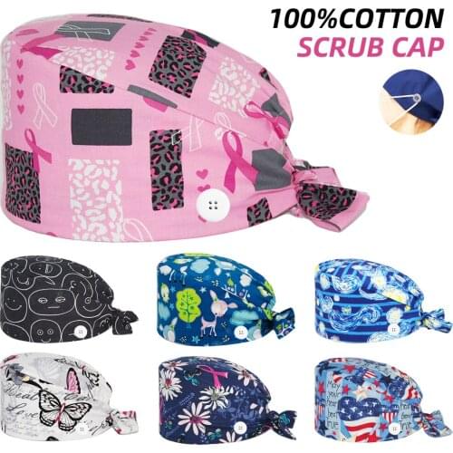 Cartoon Accessories Scrubs Caps Cotton Anime Print Nursing Cap Beauty Salon Dental Clinic Lab Nurse Working Surgicals Hat Unisex