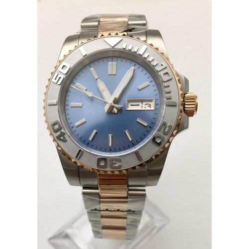 40mm Blue Dial NH36 Day Display Sapphire Glass Mechanical Automatic Men Watch Rose Gold Case