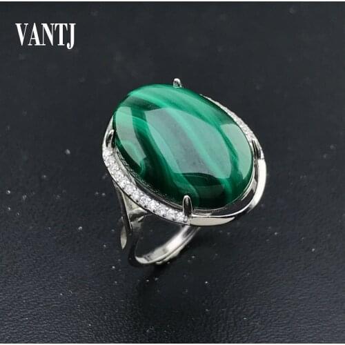 Real Natural Malachite 925 silver rings for women gemstone man big rings fine jewelry Opening ring design gem oval 13*18mm