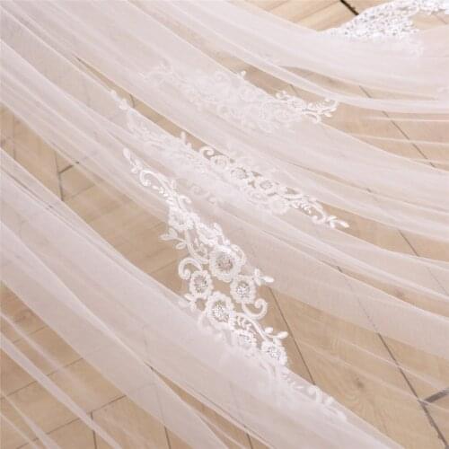 Celestial Lace Wedding Veil with Sequins Floral Wedding Veil 2 Tier Cathedral Bridal Veil 118 inches Bridal Veil Ivory Chapel Br